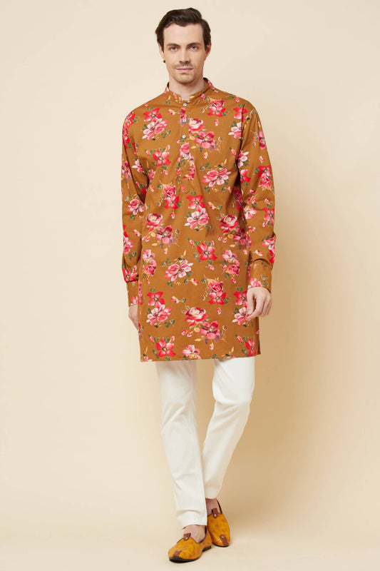 Mustard Floral Print Kurta Set - Spring Break