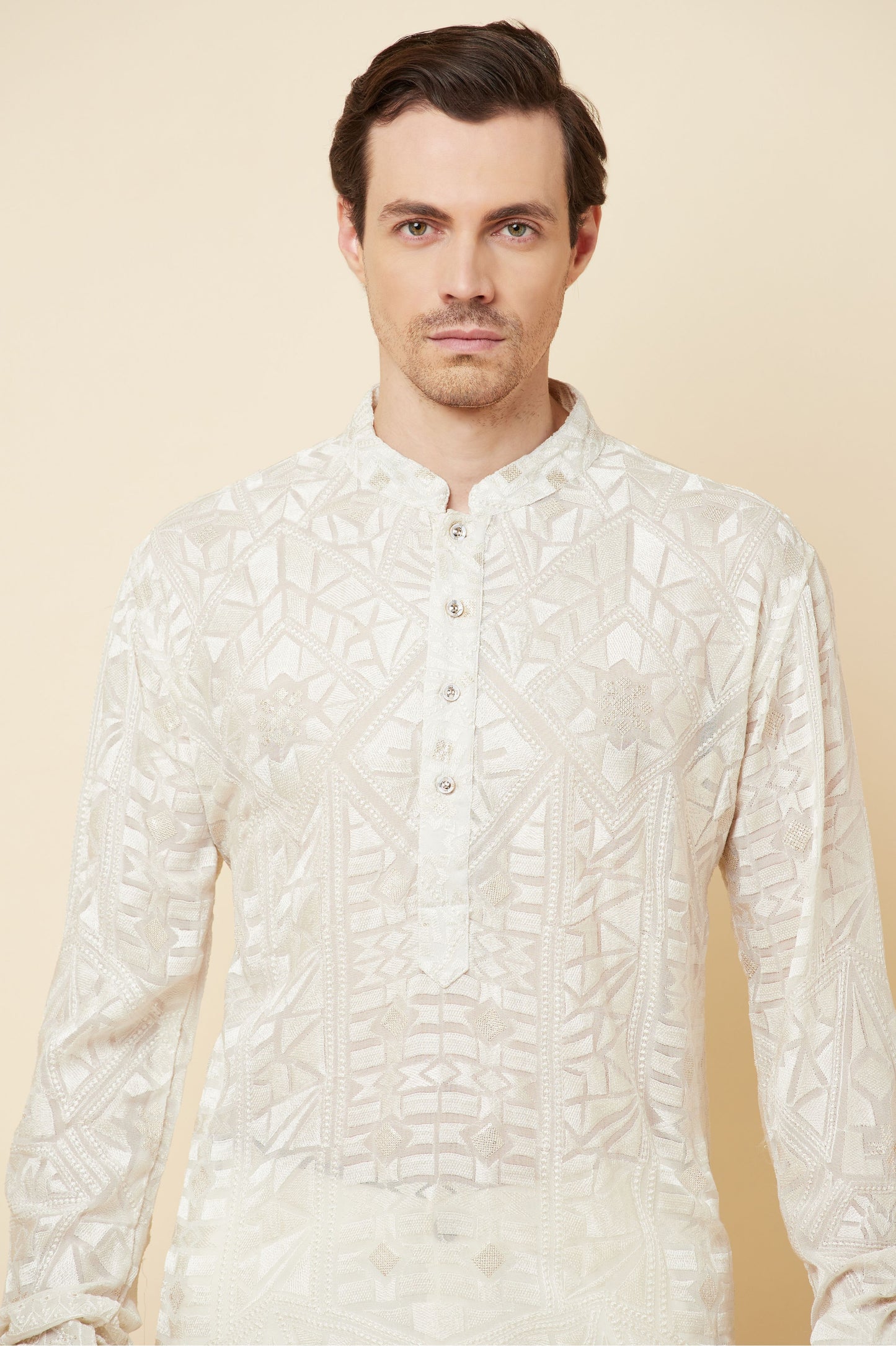 White Lucknowi Embroidered Kurta Set - Spring Break