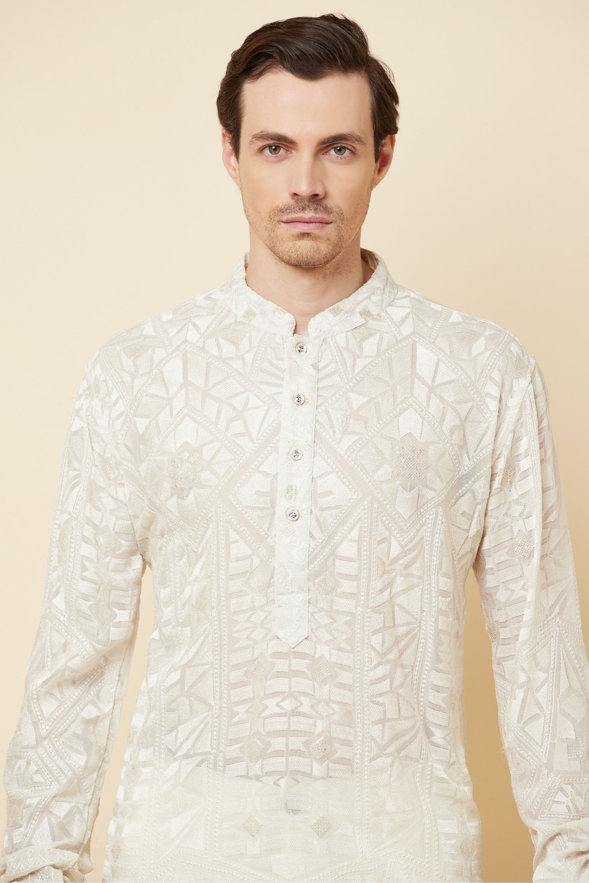 White Lucknowi Embroidered Kurta Set - Spring Break