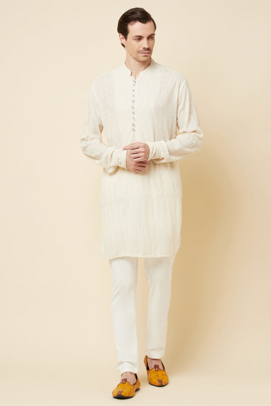 White Stripe Embroidered Kurta Set - Spring Break