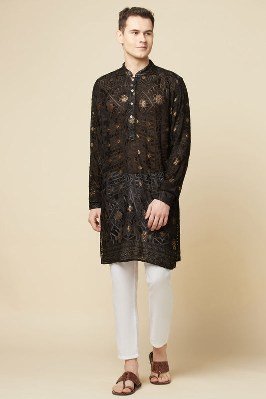 Black Lucknowi Embroidered Kurta Set - Spring Break