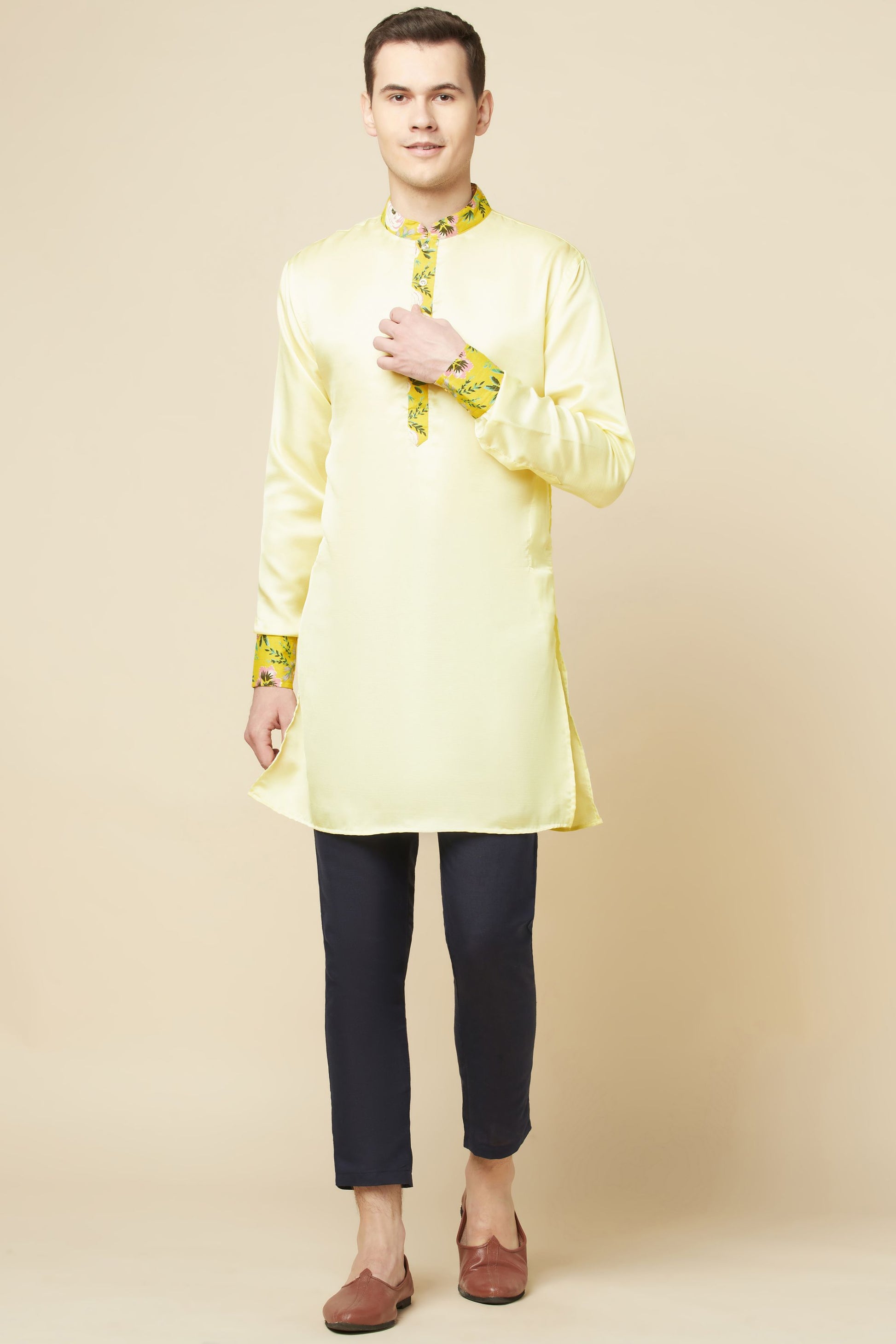 Lemon Yellow Kurta with Print Detail - Spring Break