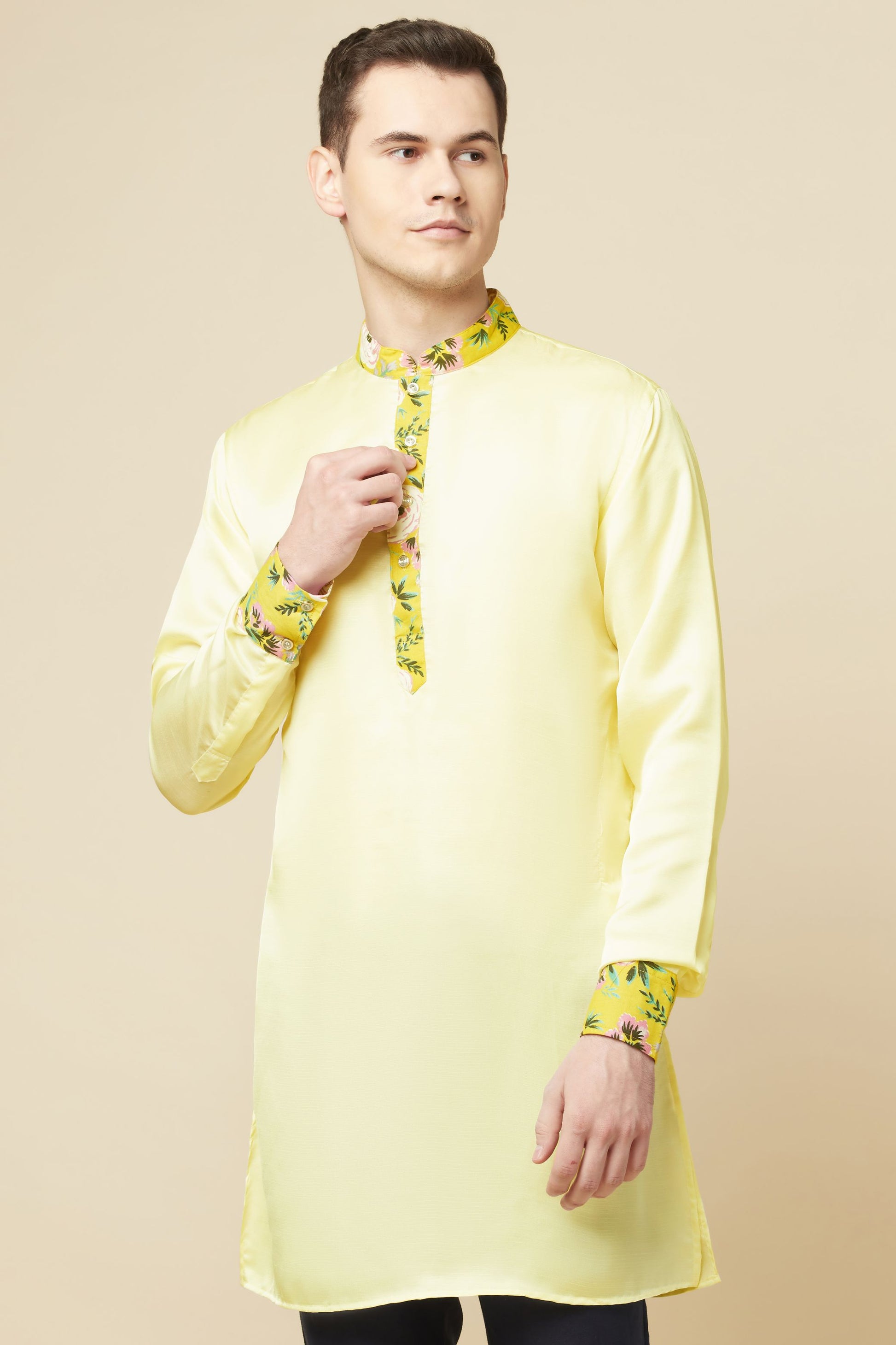 Lemon Yellow Kurta with Print Detail - Spring Break