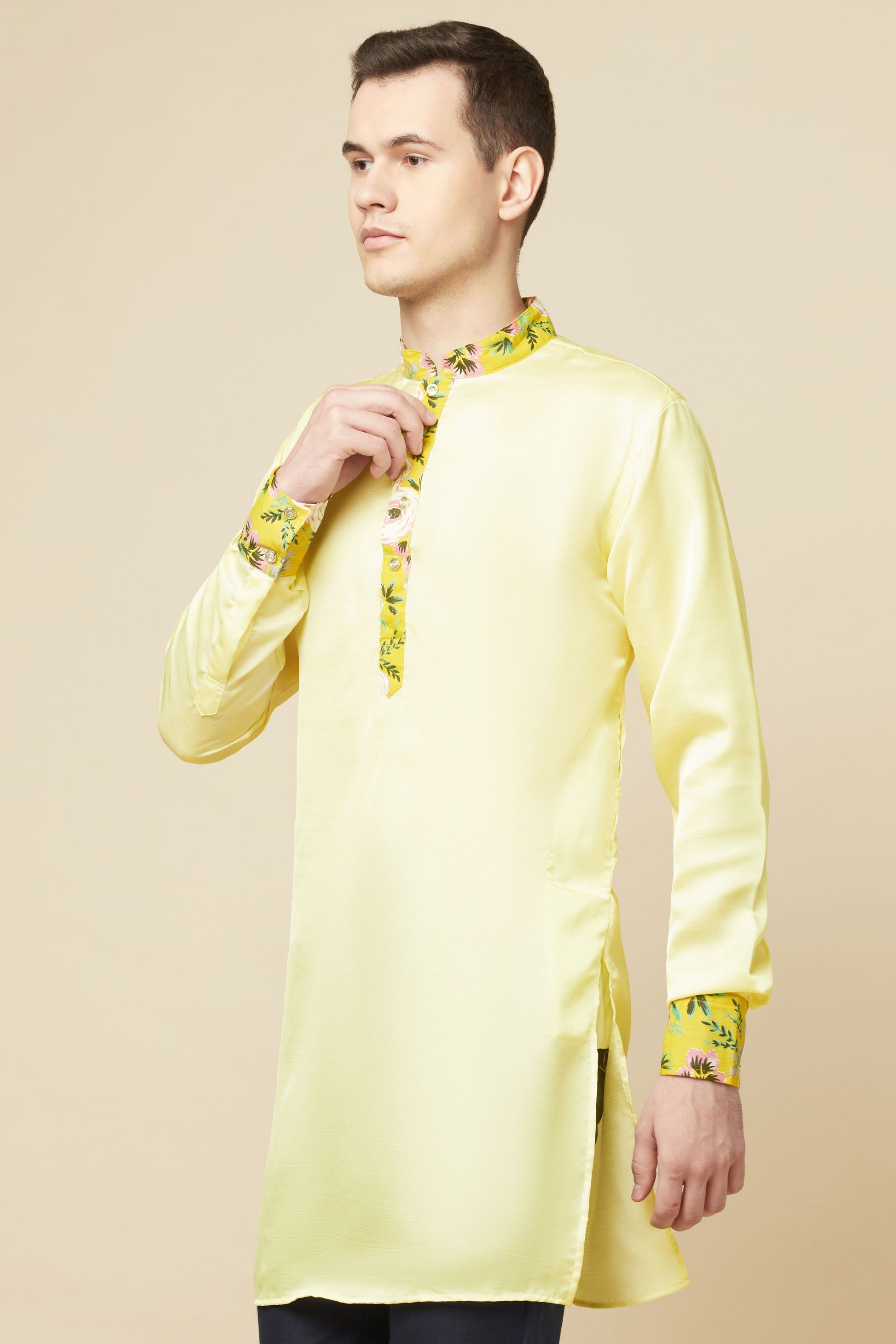 Lemon Yellow Kurta with Print Detail - Spring Break