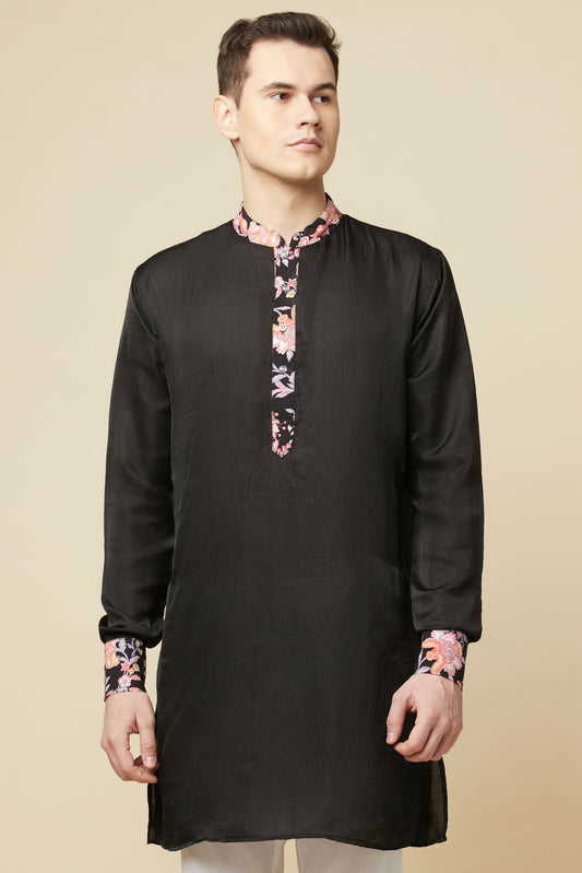 Black Kurta with Floral Detail - Spring Break