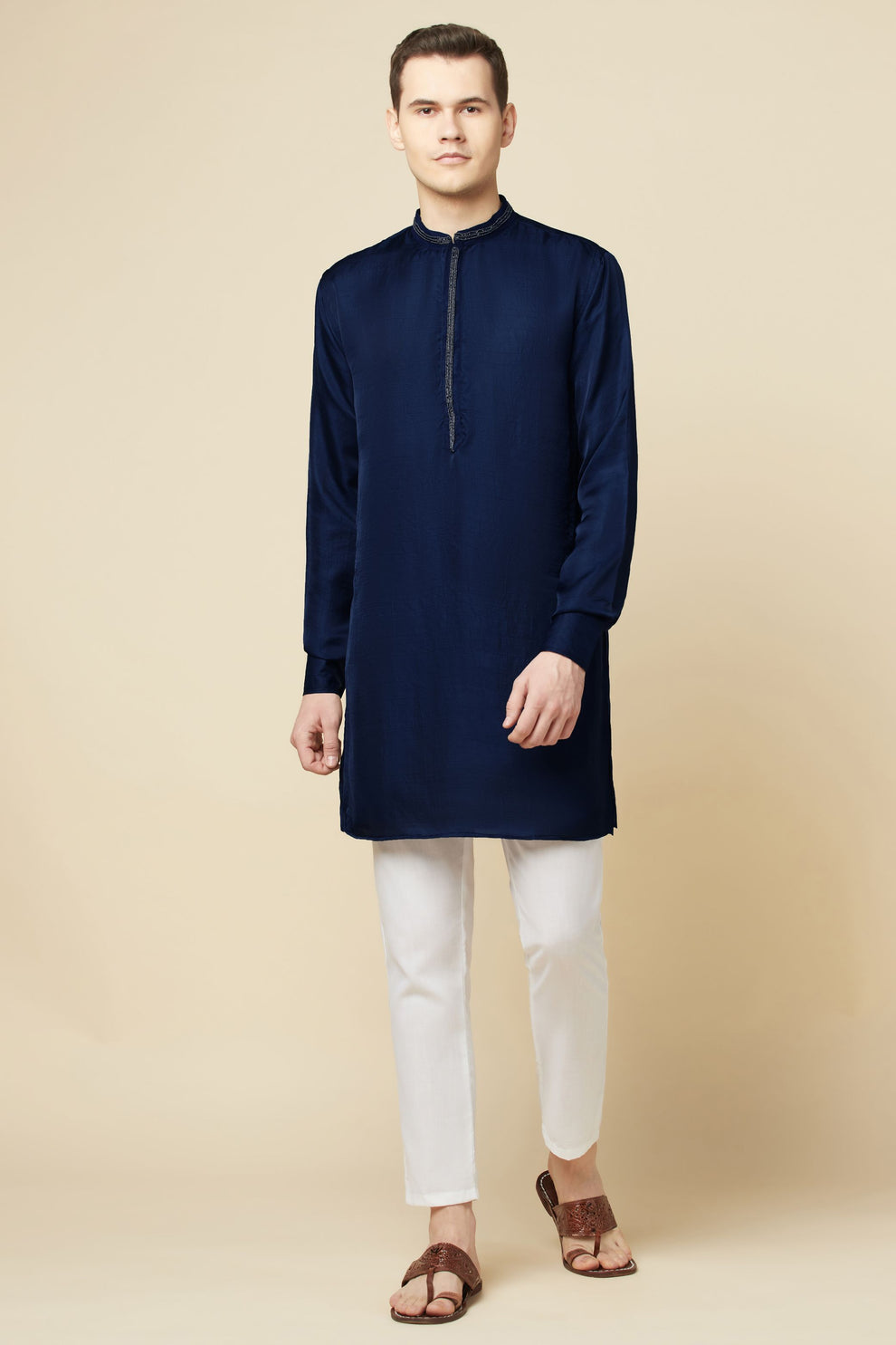 Men's Navy Blue Embroidered Kurta – Spring Break