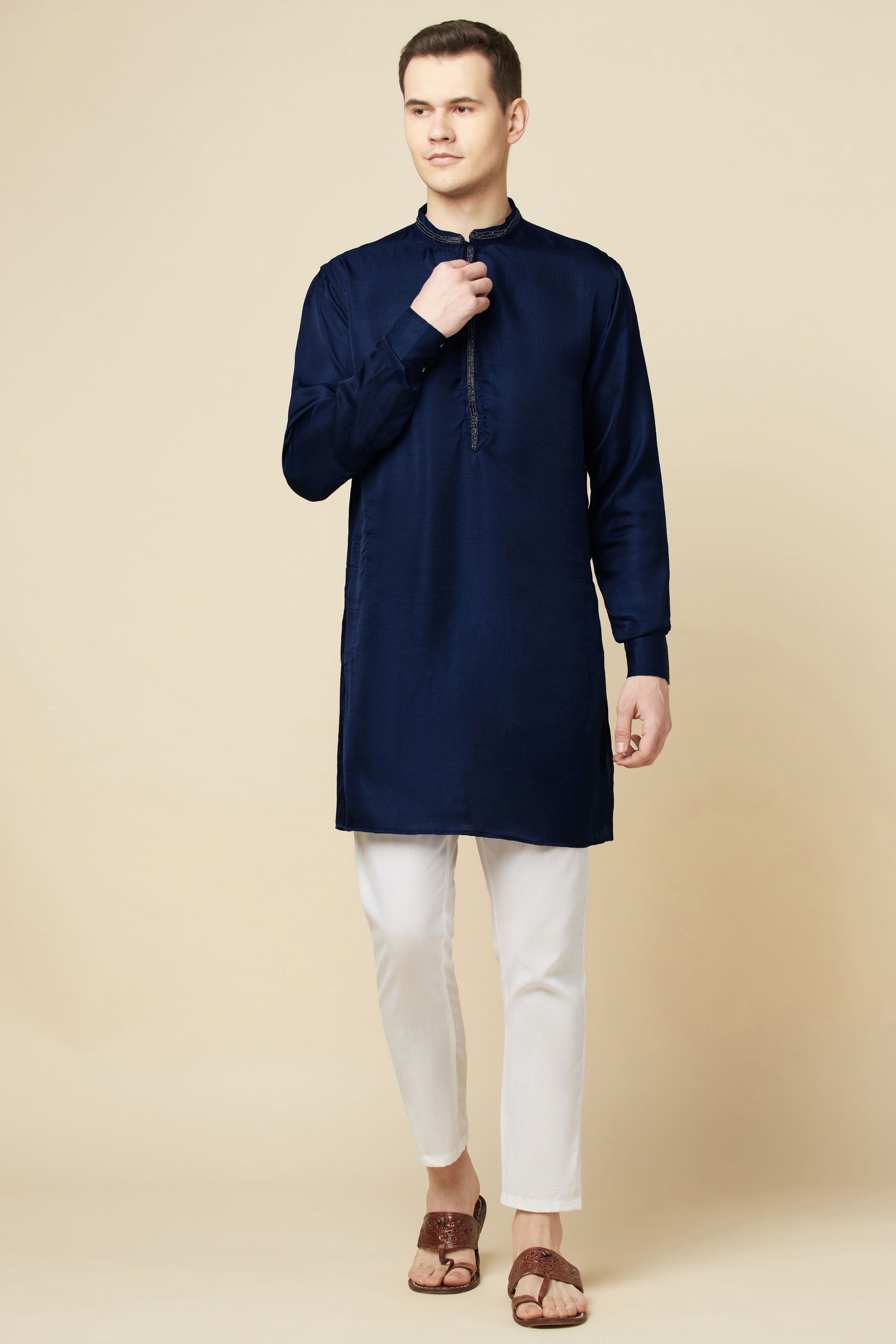 Navy Blue Embroidered Kurta - Spring Break