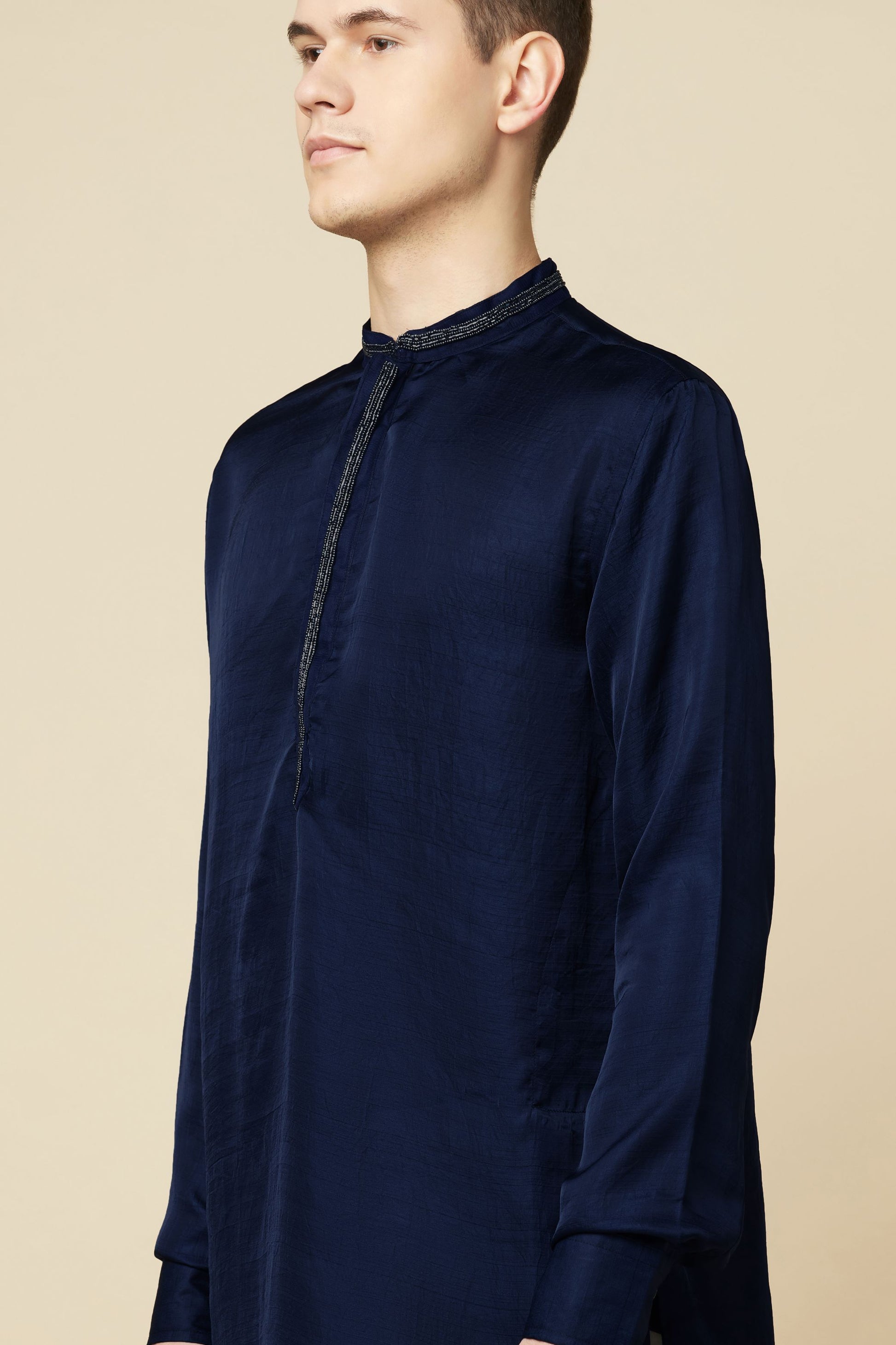 Navy Blue Embroidered Kurta - Spring Break