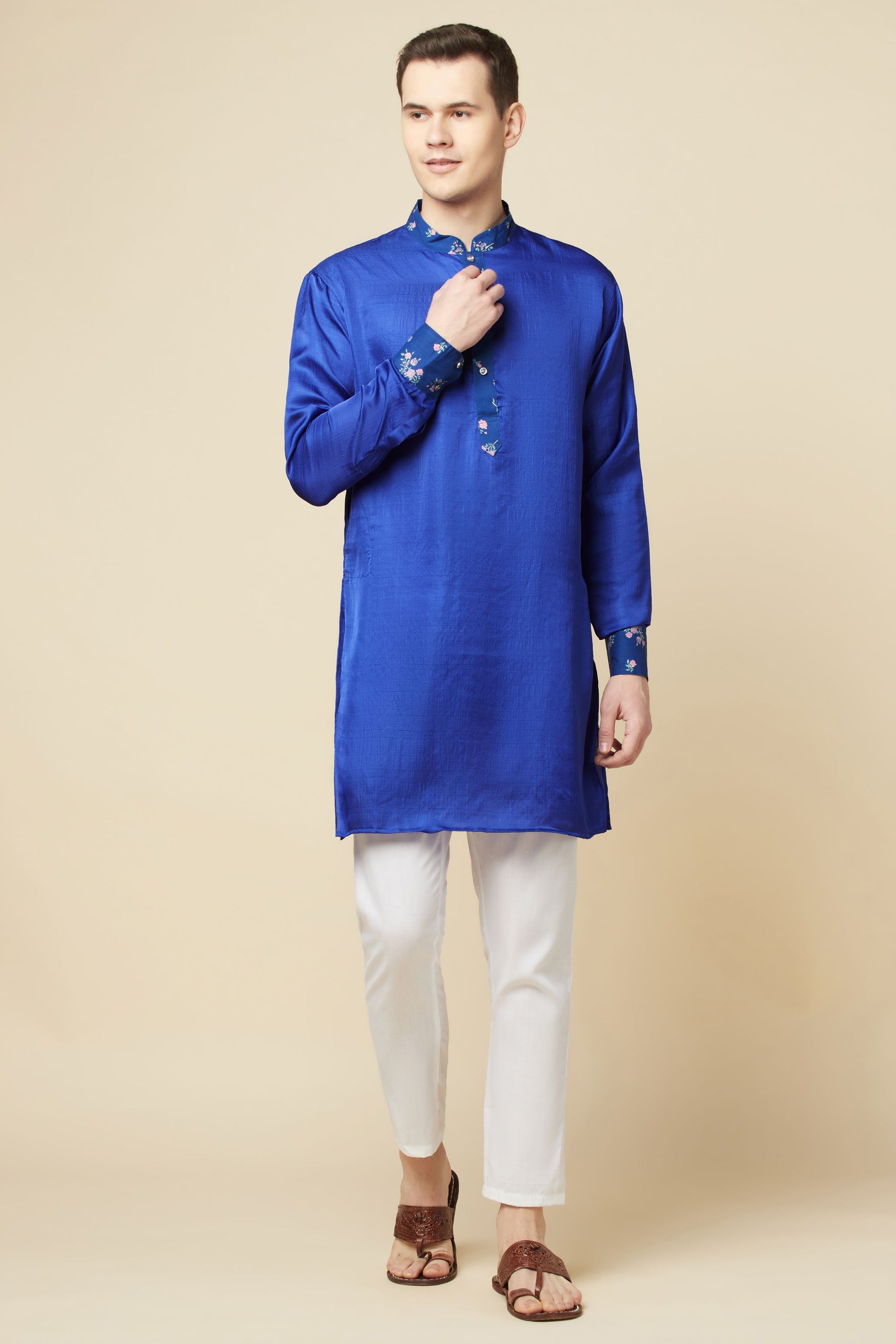 Blue Kurta with Floral Print Detail - Spring Break