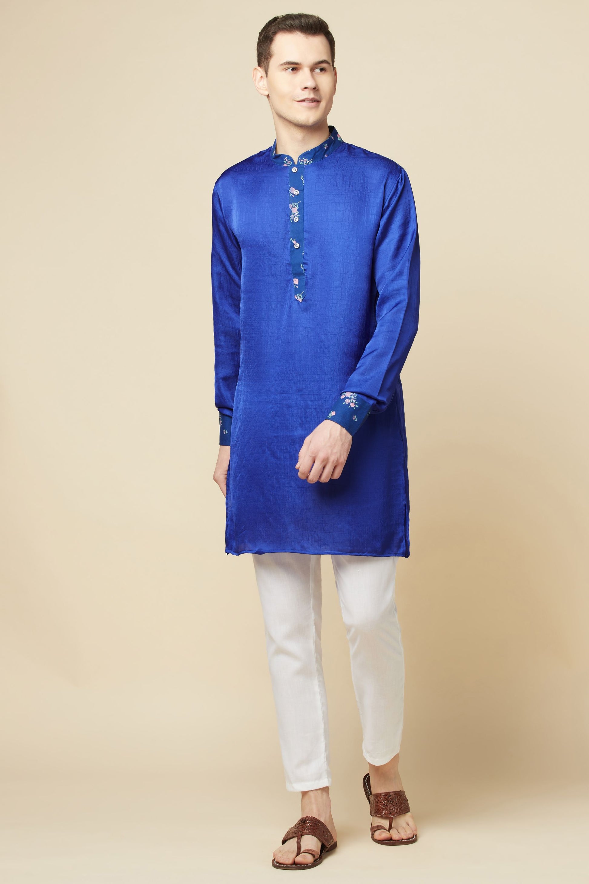 Blue Kurta with Floral Print Detail - Spring Break