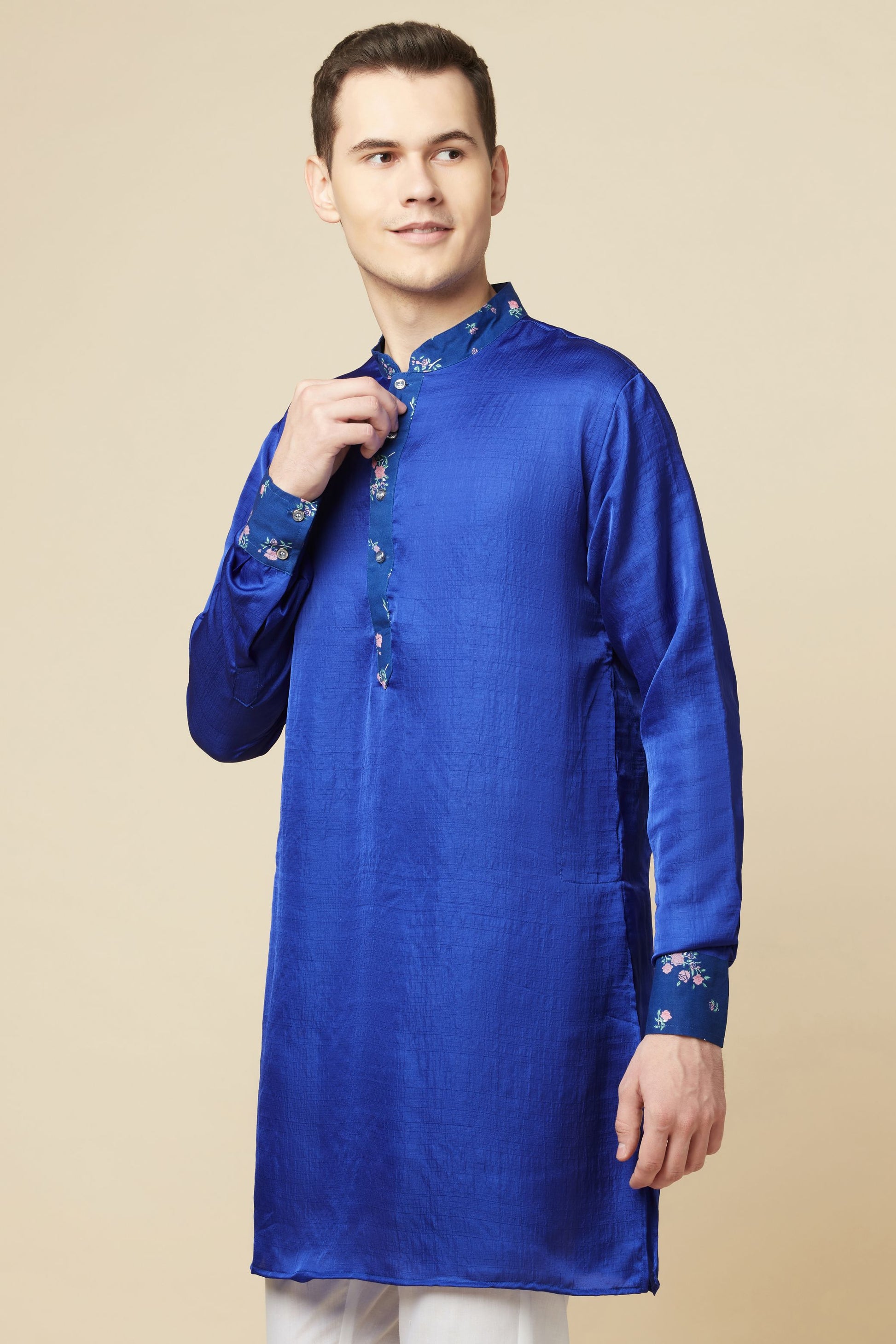 Blue Kurta with Floral Print Detail - Spring Break