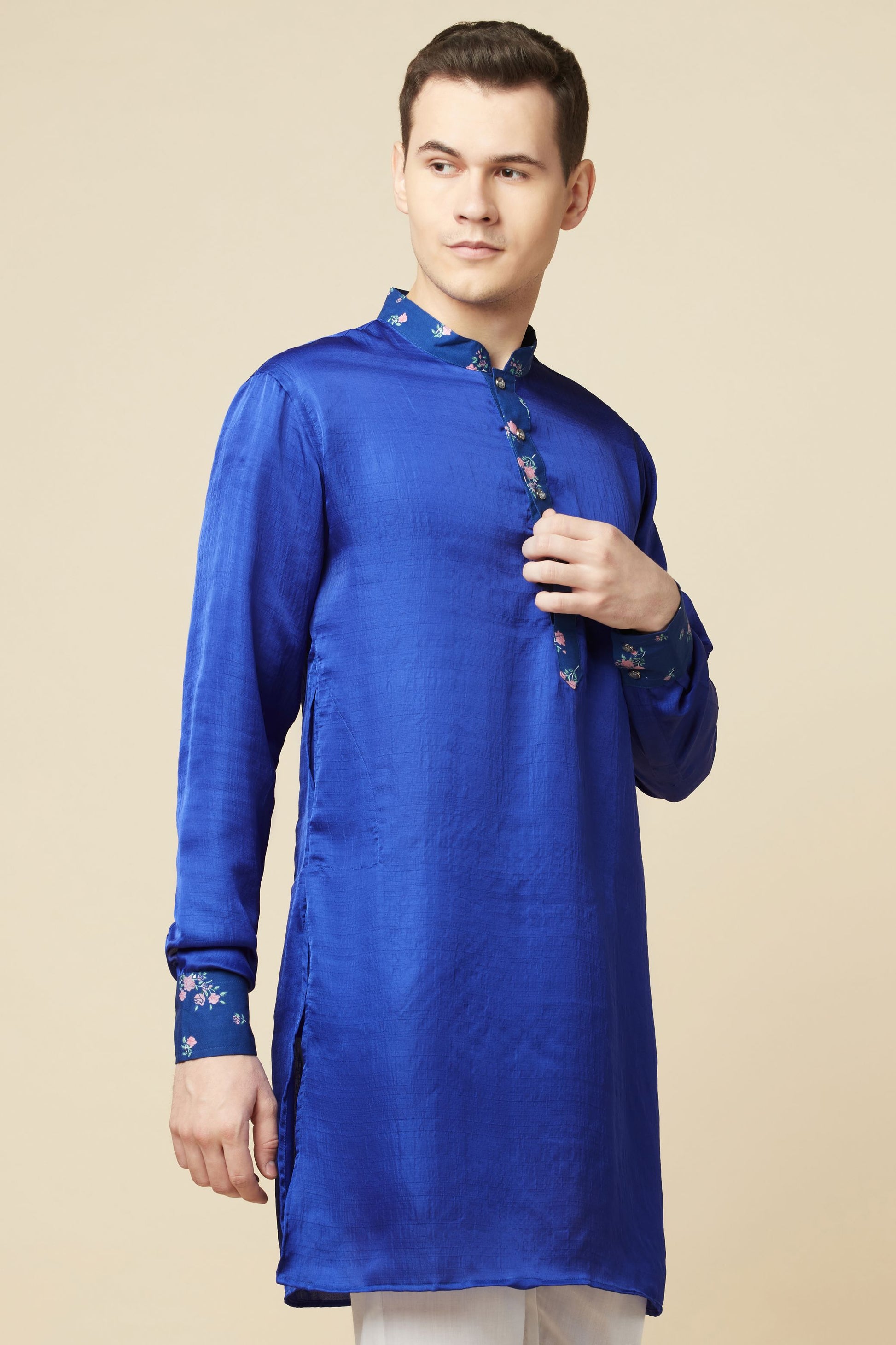 Blue Kurta with Floral Print Detail - Spring Break