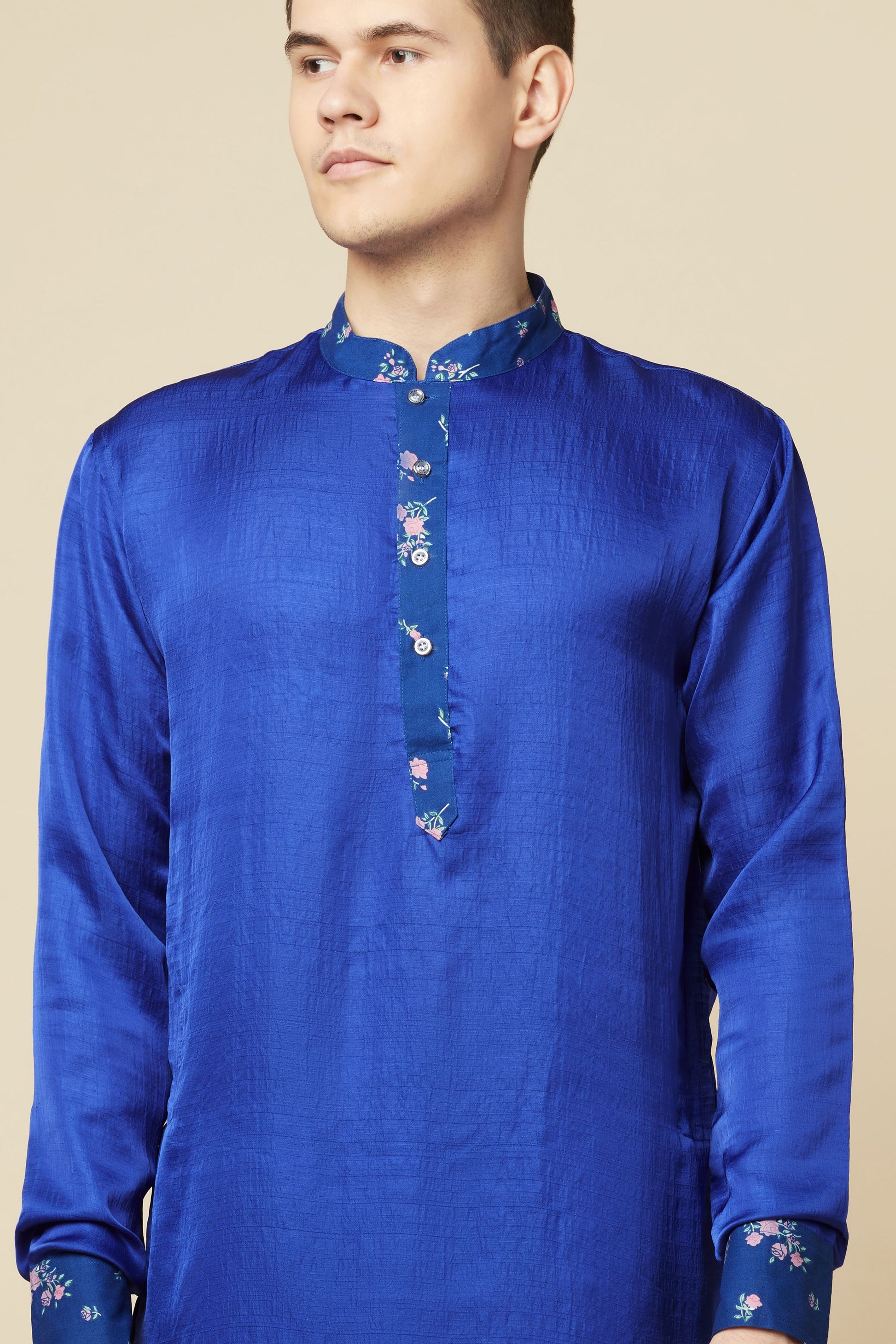 Blue Kurta with Floral Print Detail - Spring Break