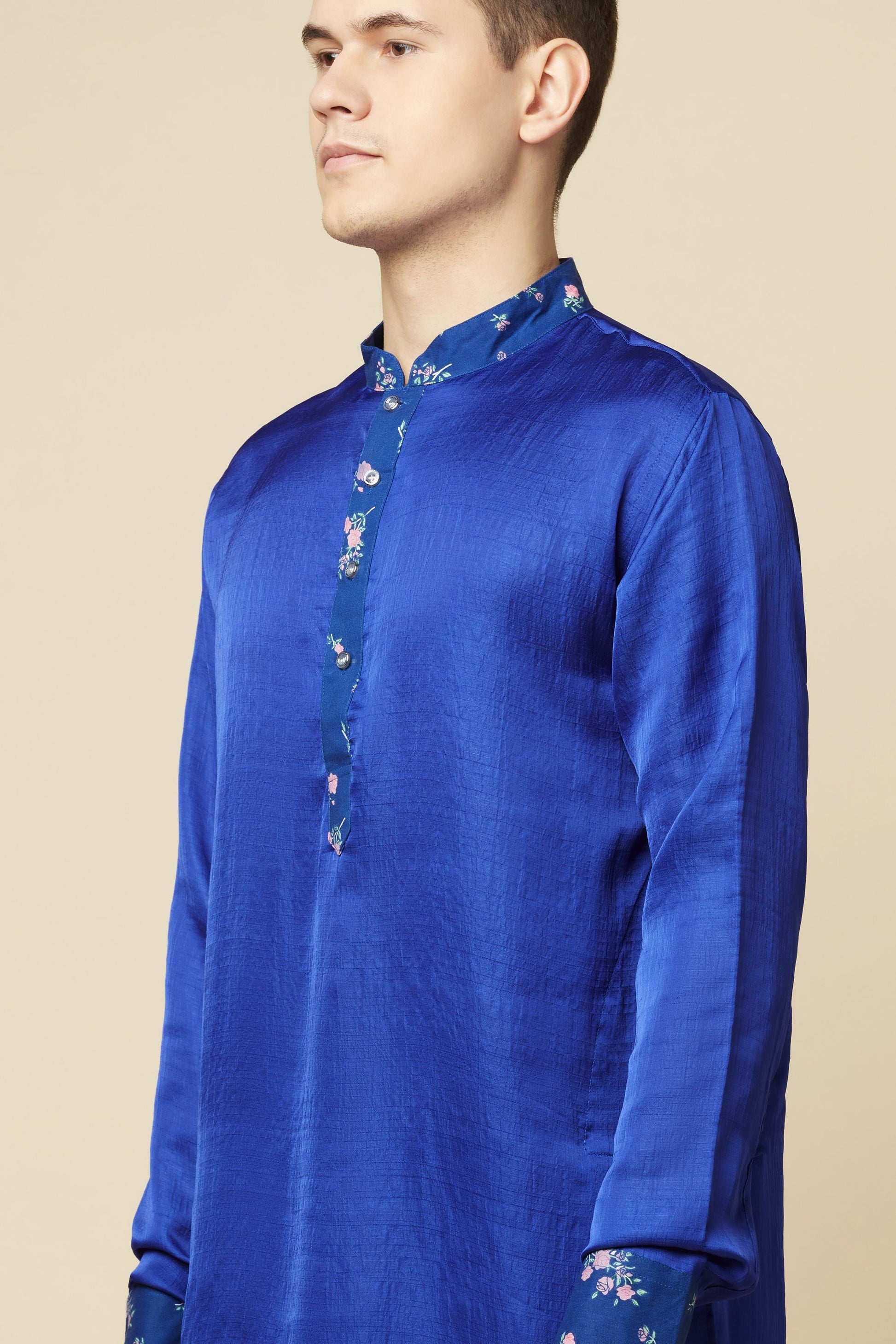 Blue Kurta with Floral Print Detail - Spring Break