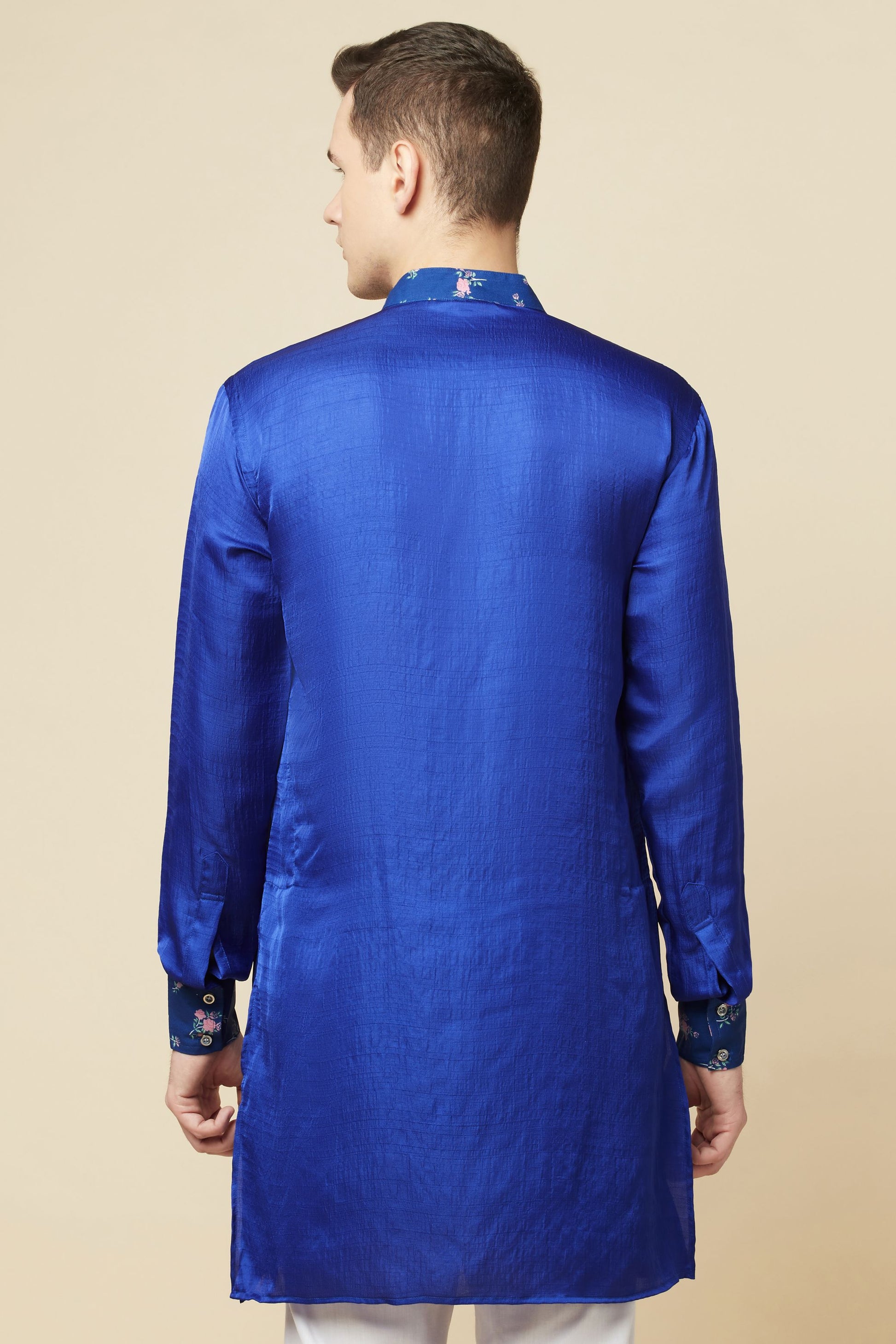 Blue Kurta with Floral Print Detail - Spring Break