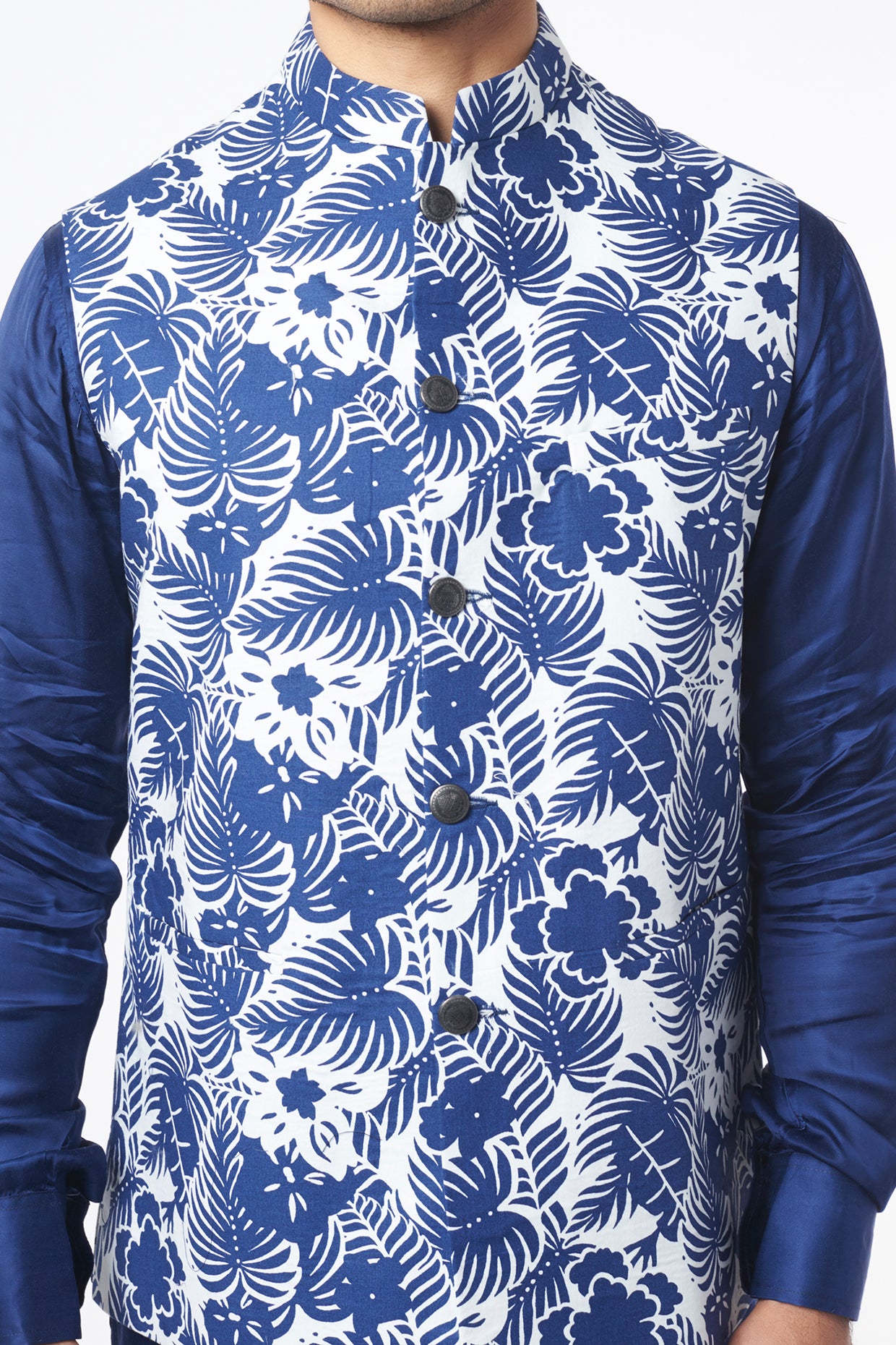 Tropical Print Bundi Jacket with Kurta Set - Spring Break
