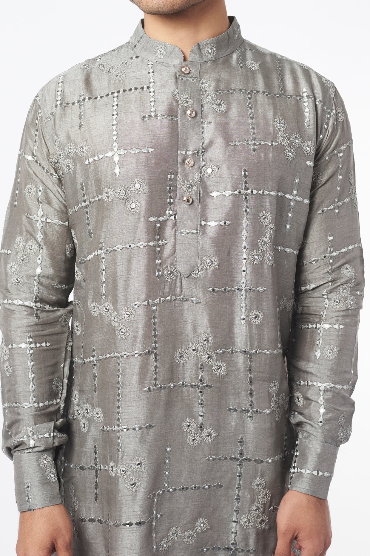 Grey Mirror Embroidery Kurta Set - Spring Break