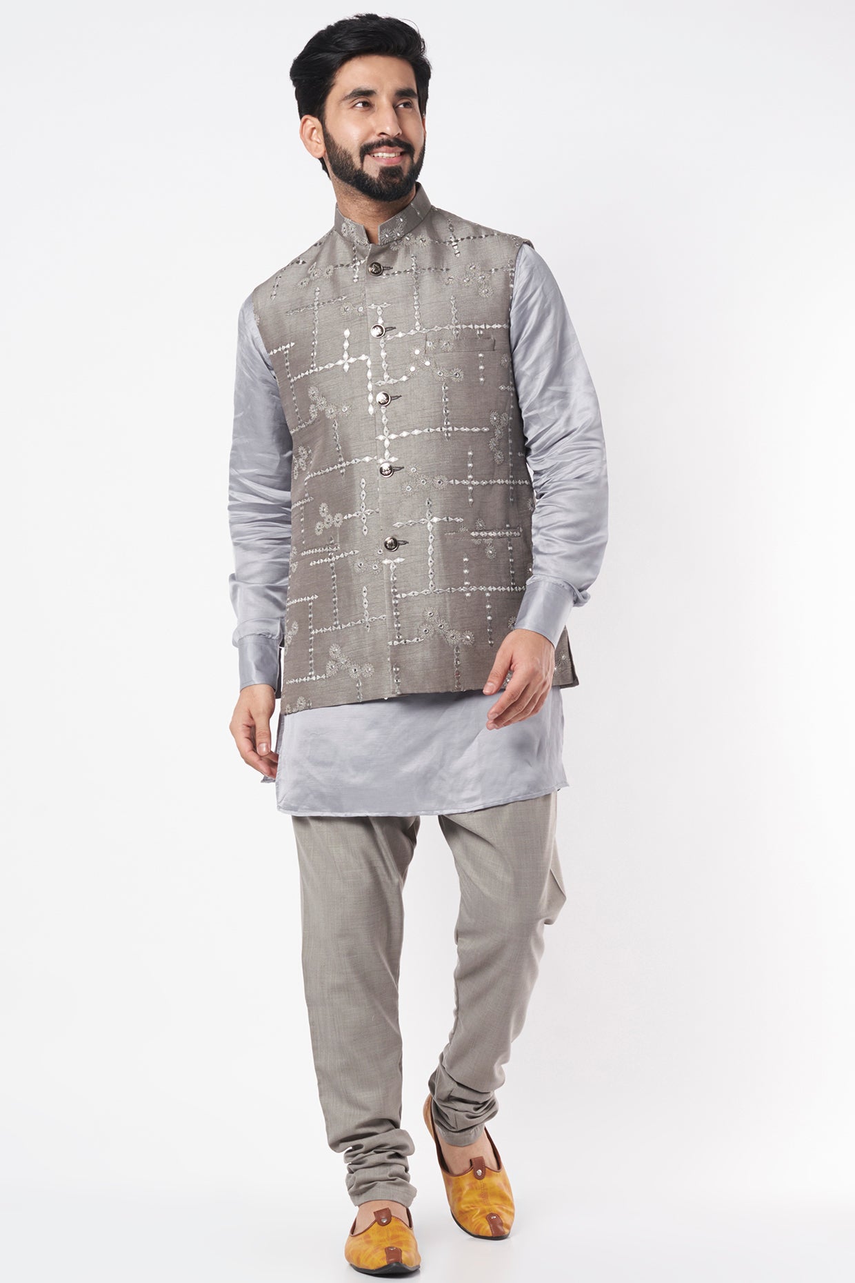 Grey Mirror Embroidered Bundi Jacket - Spring Break