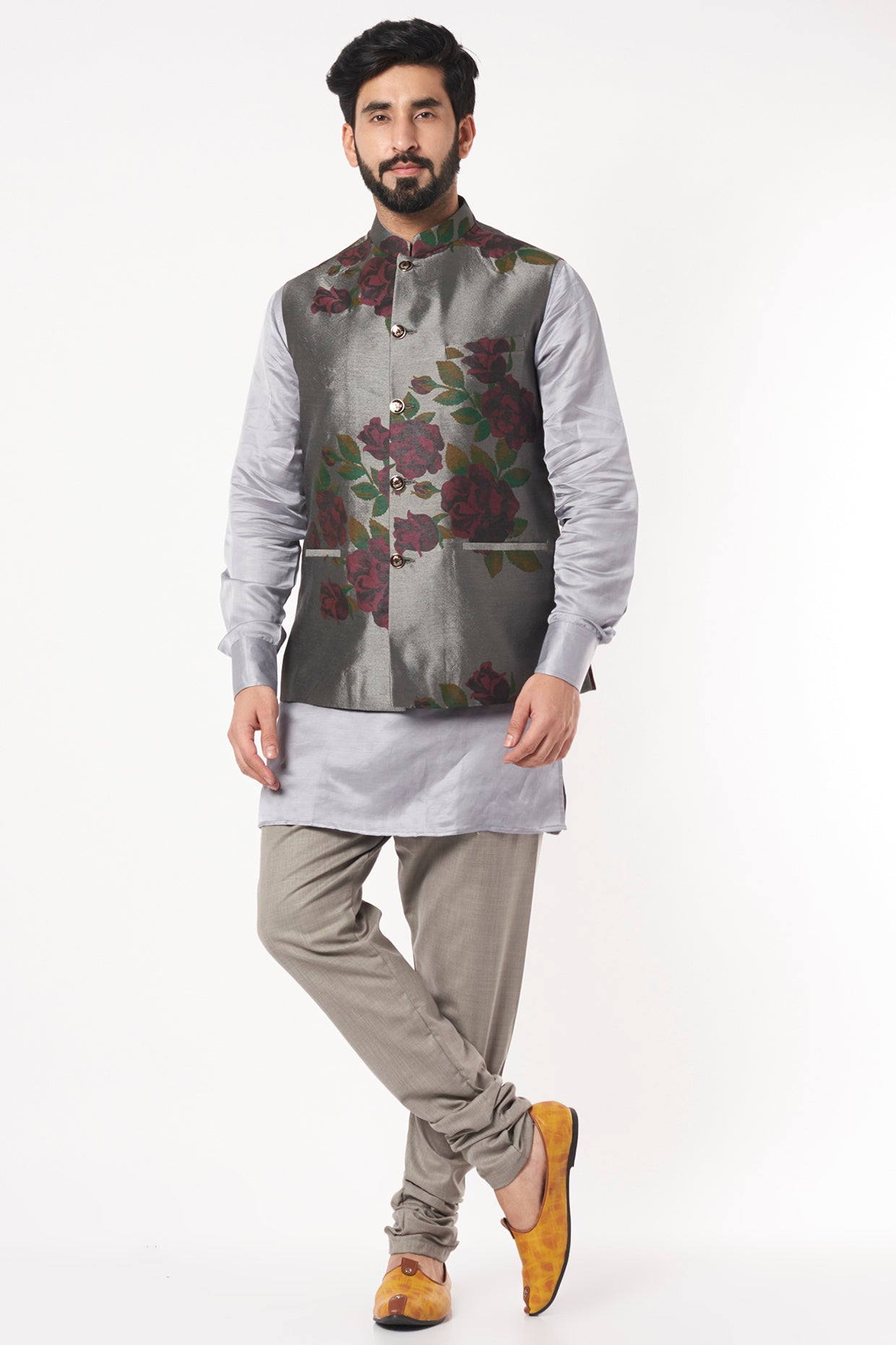 Grey Floral Print Bundi Jacket - Spring Break