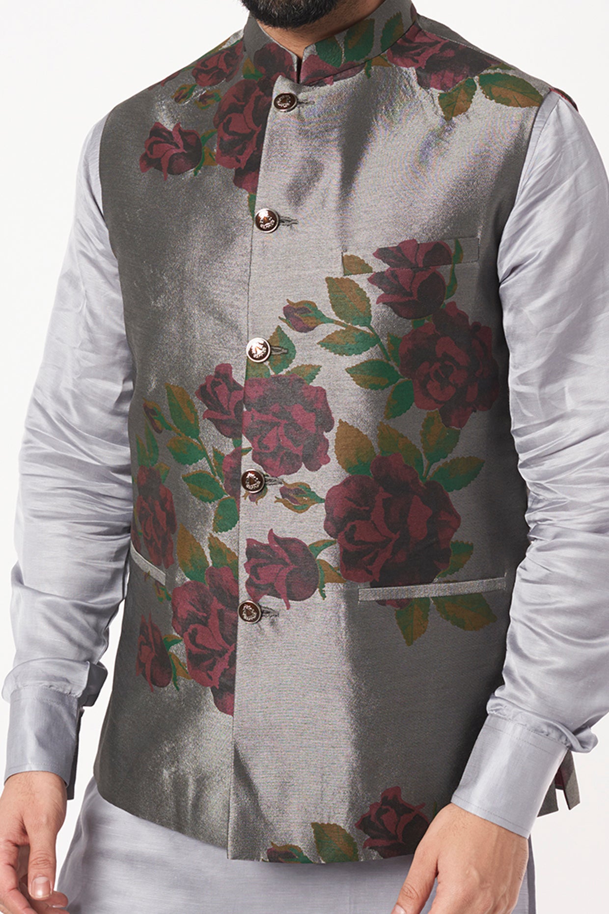 Grey Floral Print Bundi Jacket - Spring Break