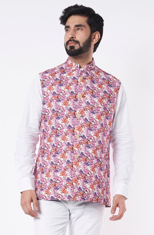 Pink Floral Print Bundi Jacket - Spring Break