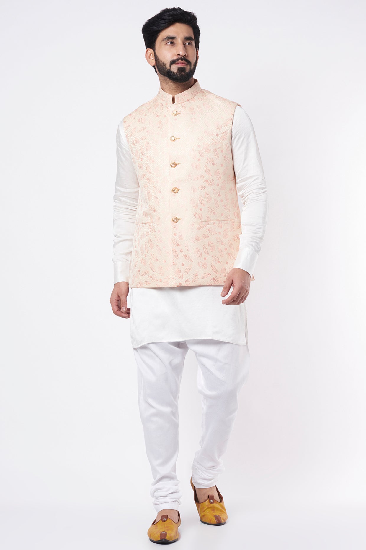 Pink Jacquard Bundi Jacket with Kurta Set - Spring Break