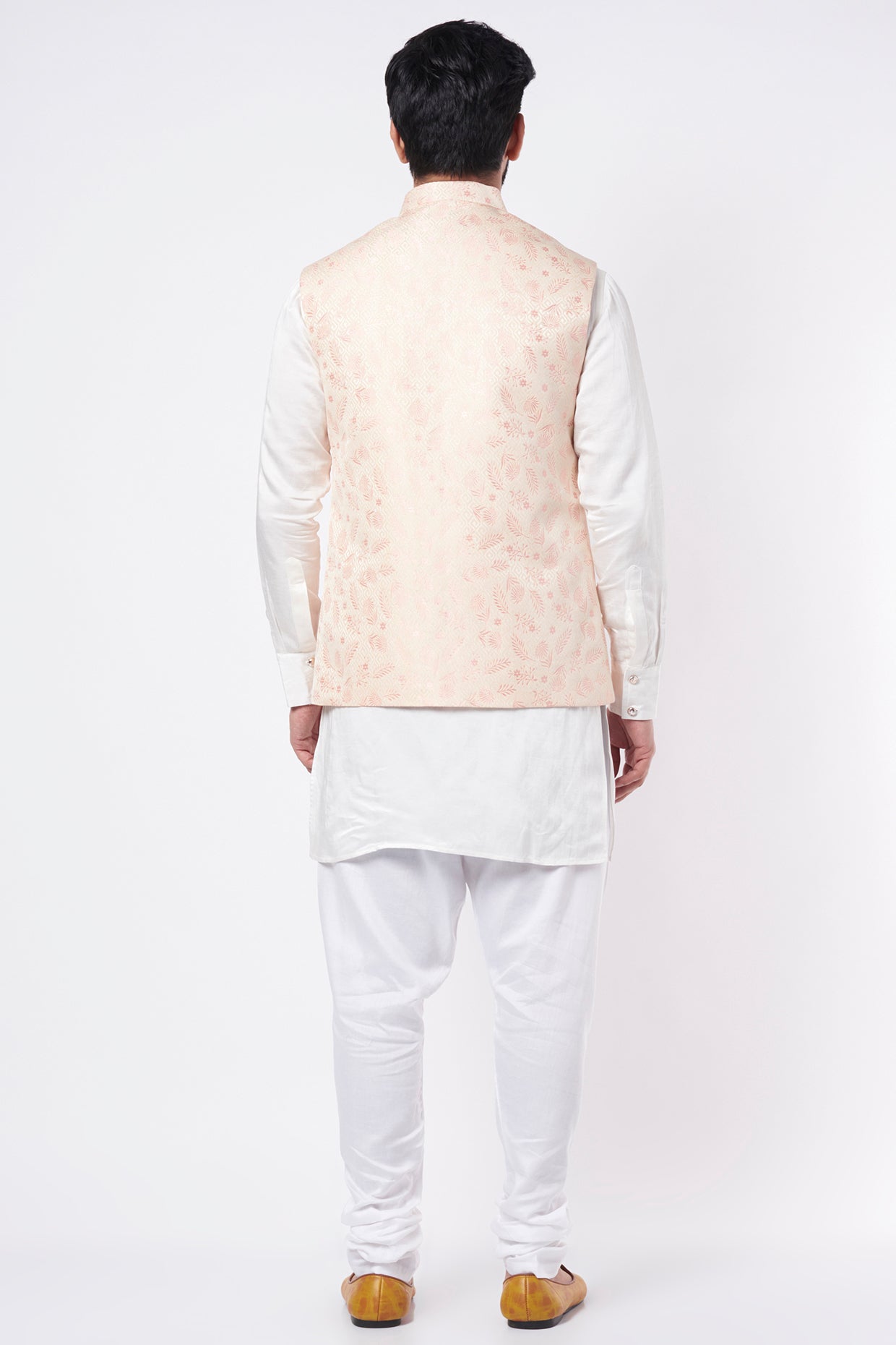 Pink Jacquard Bundi Jacket with Kurta Set - Spring Break
