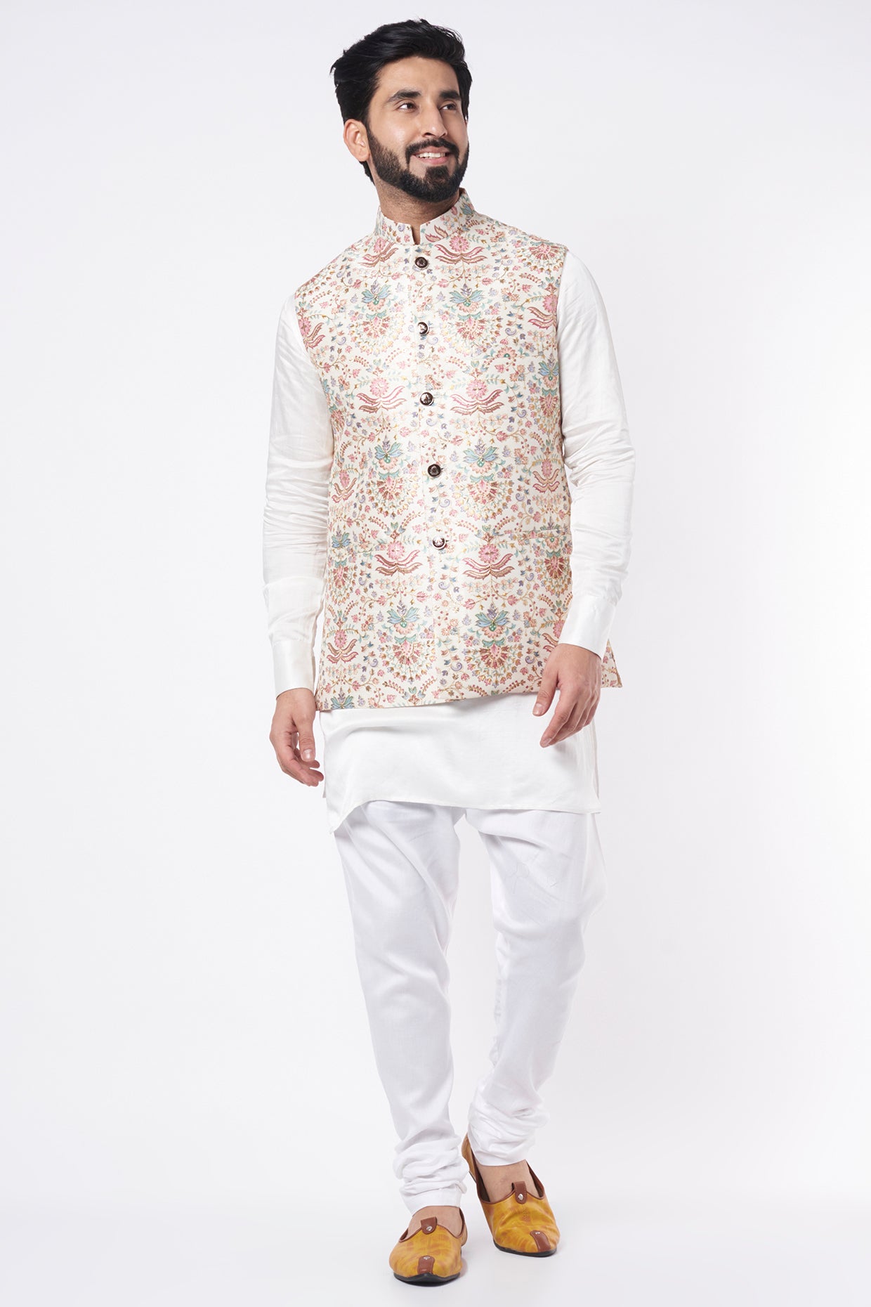 Heavy Floral Embroidered Bundi Jacket with Kurta Set - Spring Break
