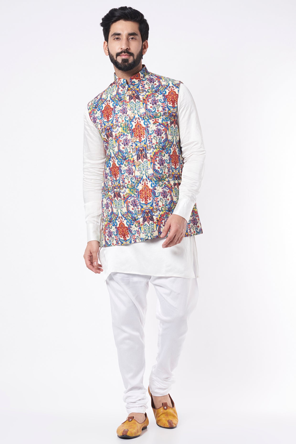 Threadwork Bundi Jacket with Kurta Set - Spring Break