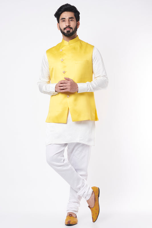 Yellow Bundi Jacket with Kurta Set - Spring Break