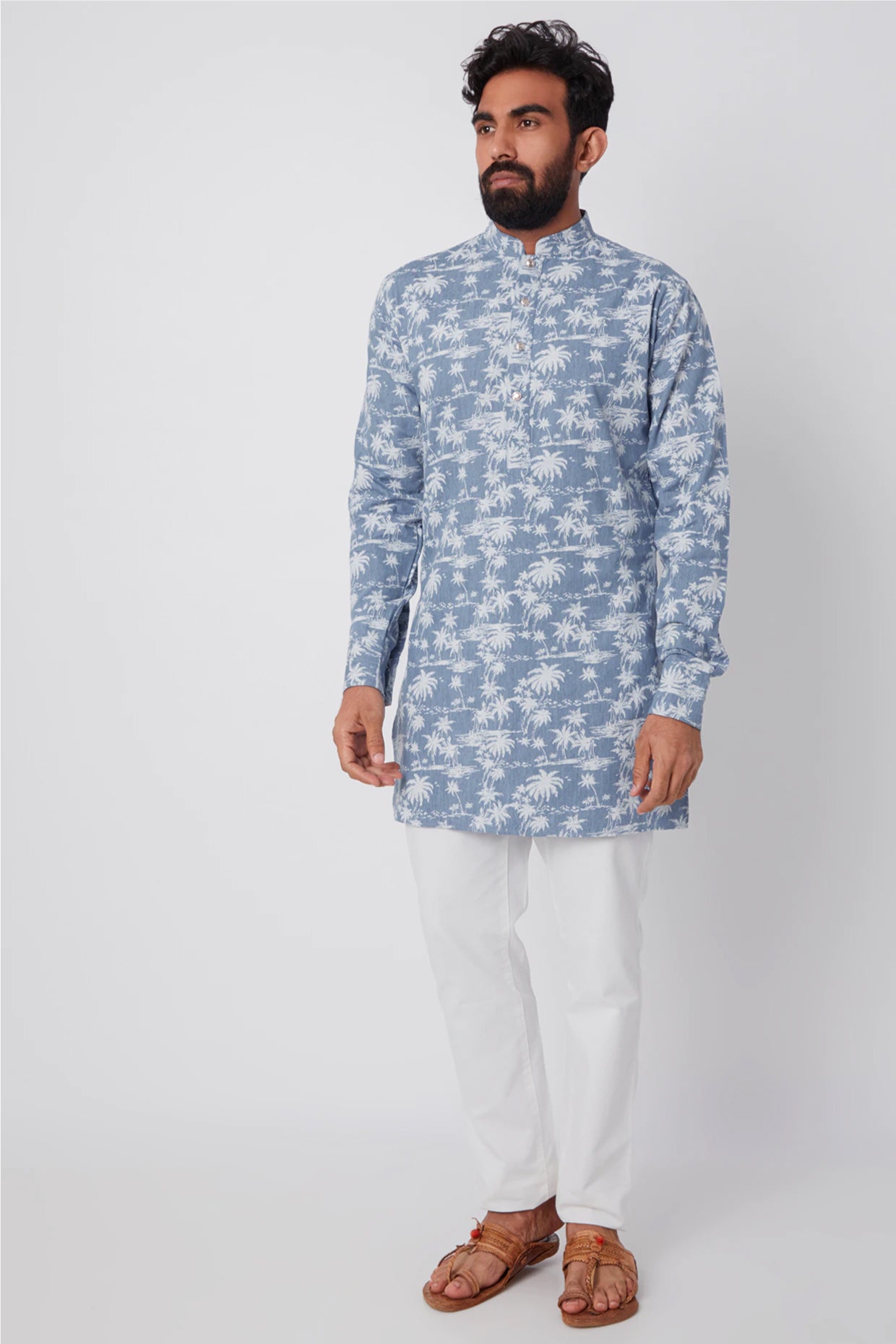 Denim Palm Tree Kurta - Spring Break