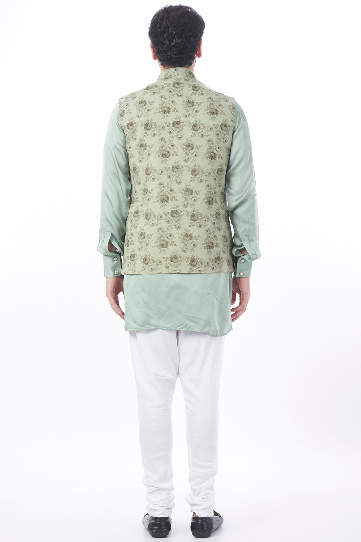 Mint Floral Print Bundi Jacket with Kurta Set - Spring Break