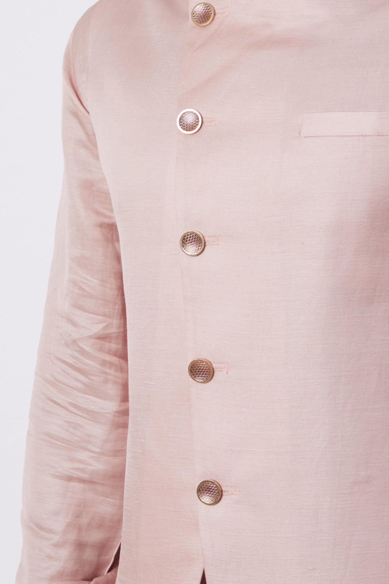 Blush Pink Linen Satin Bundi Jacket With Kurta Set - Spring Break