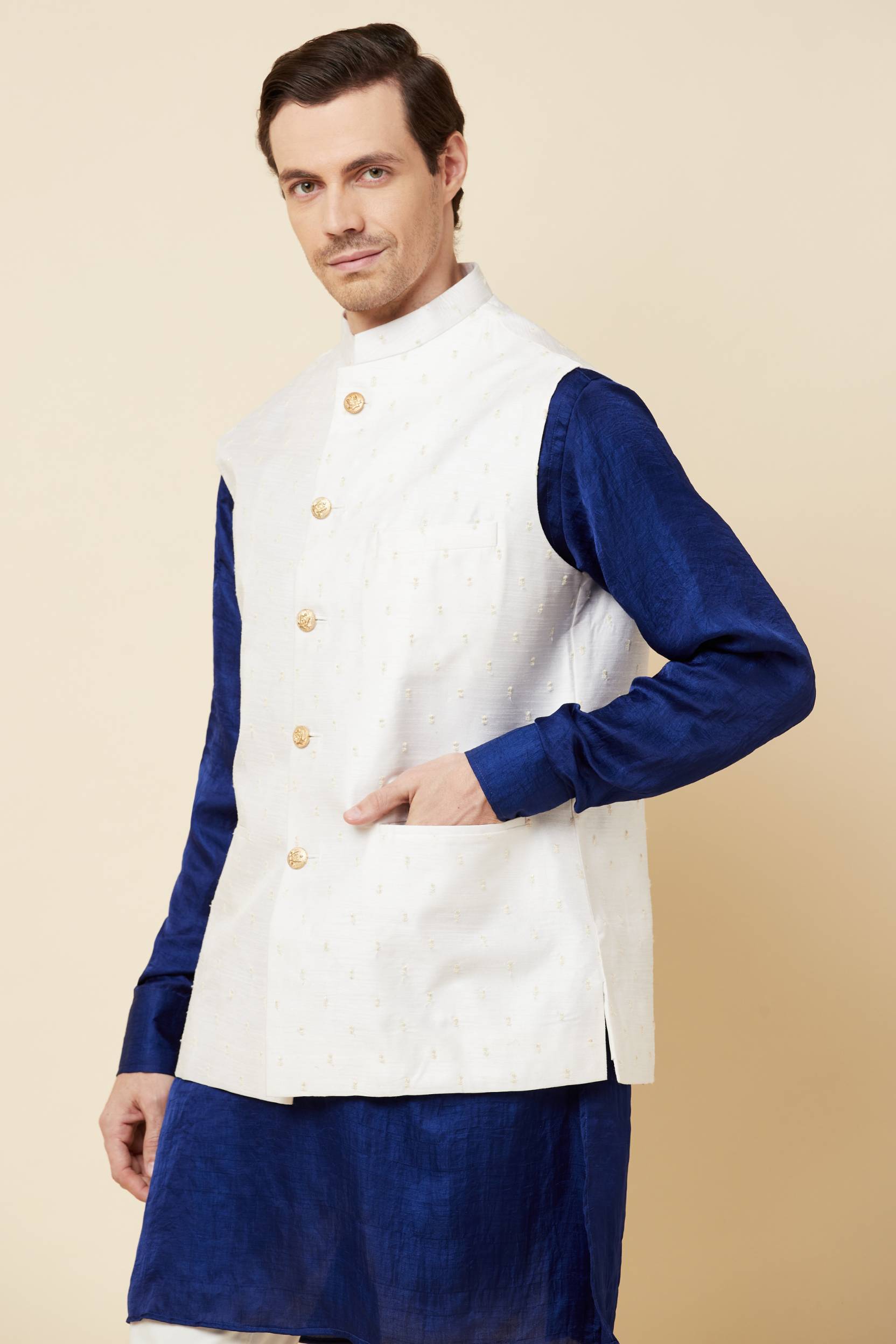 White Embroidered Jacket Kurta Set - Spring Break