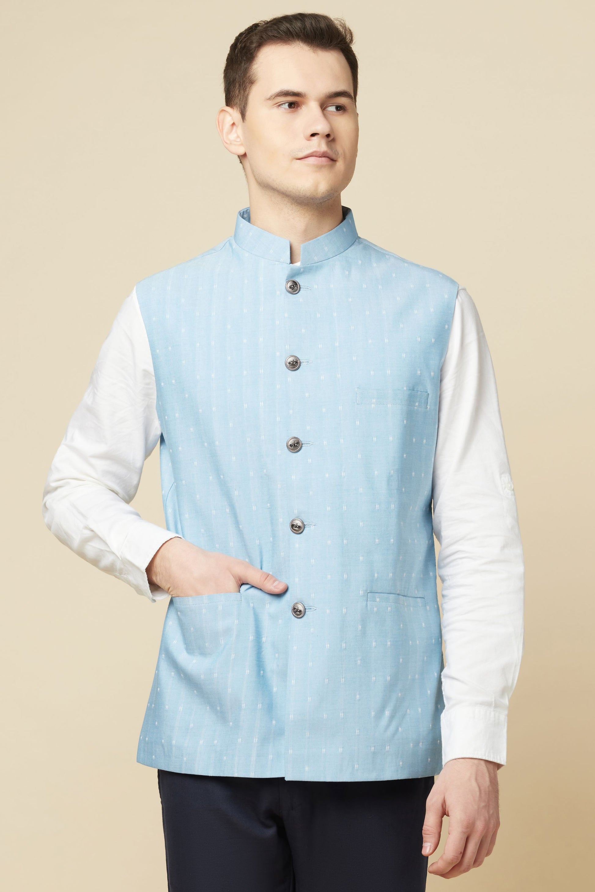 Sky Blue Bundi Jacket Shirt Set - Spring Break