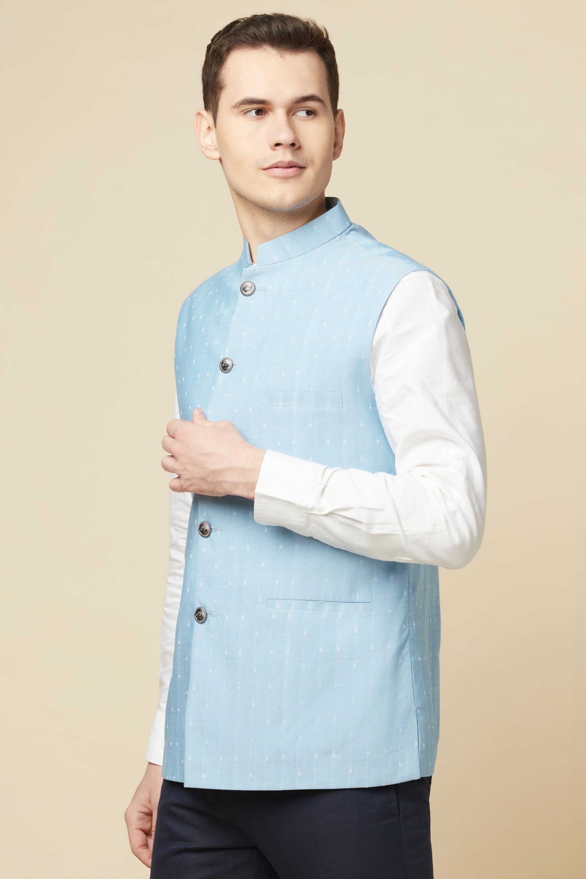 Sky Blue Bundi Jacket Shirt Set - Spring Break