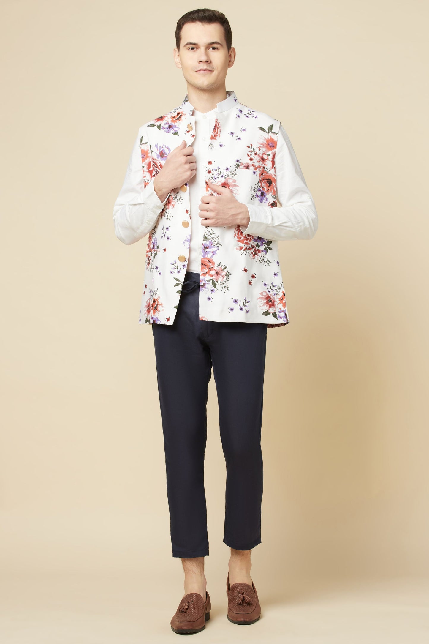 Floral Print Bundi Jacket Shirt Set - Spring Break