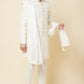 White & Gold Embroidered Polyester Cotton Sherwani Set - Spring Break
