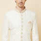 White & Gold Embroidered Polyester Cotton Sherwani Set - Spring Break