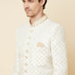 White & Gold Embroidered Polyester Cotton Sherwani Set - Spring Break