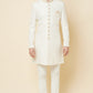 White & Gold Embroidered Polyester Cotton Sherwani Set - Spring Break