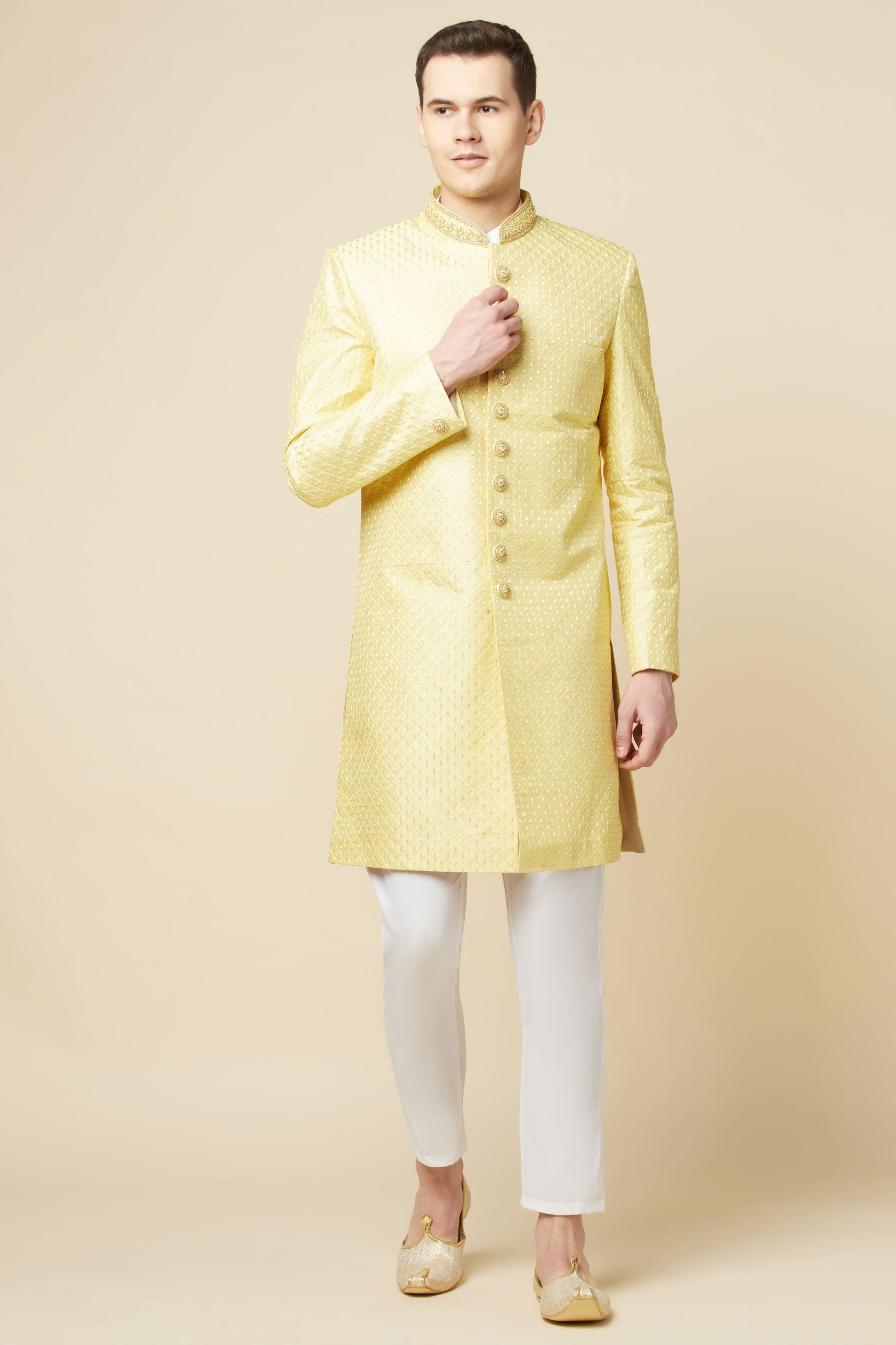 Yellow Embroidered Sherwani Set - Spring Break