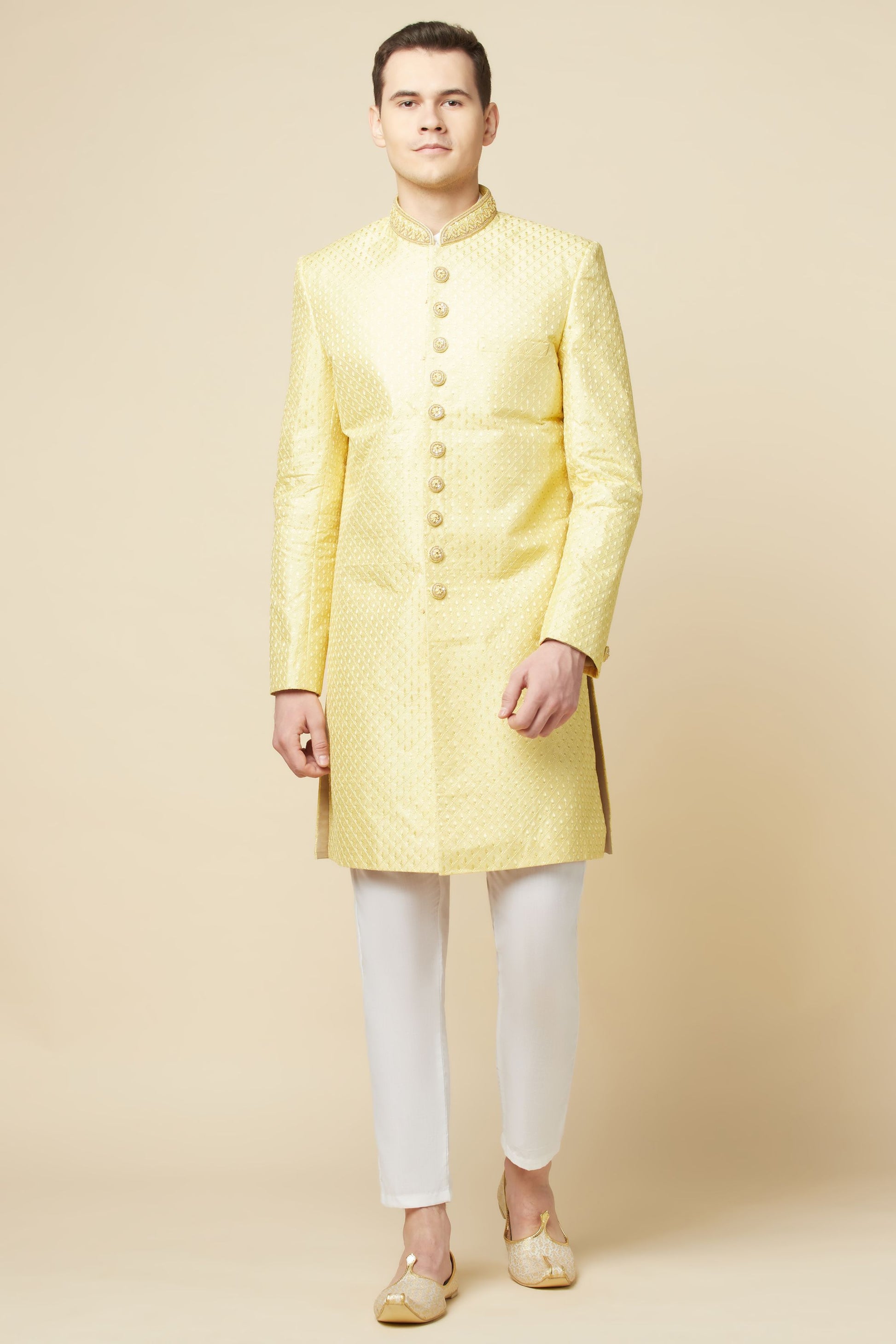 Yellow Embroidered Sherwani Set - Spring Break