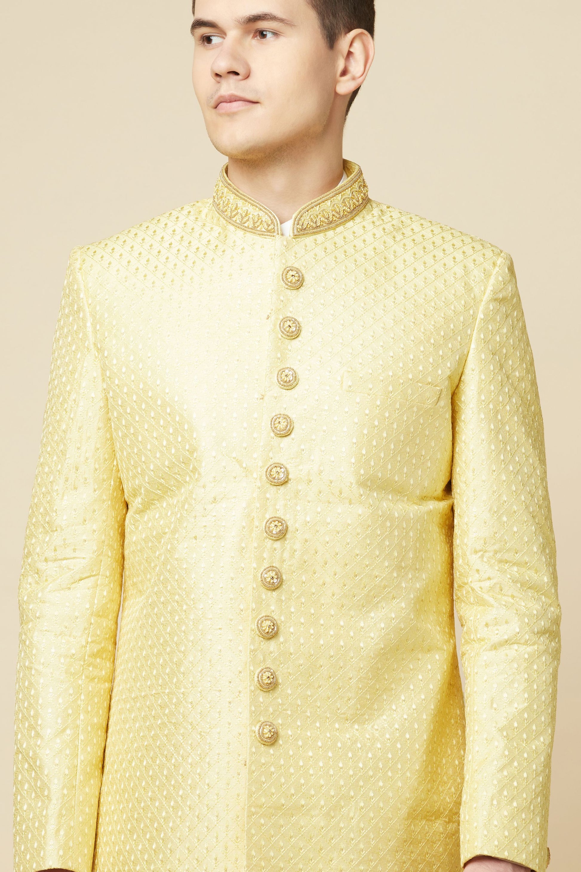 Yellow Embroidered Sherwani Set - Spring Break